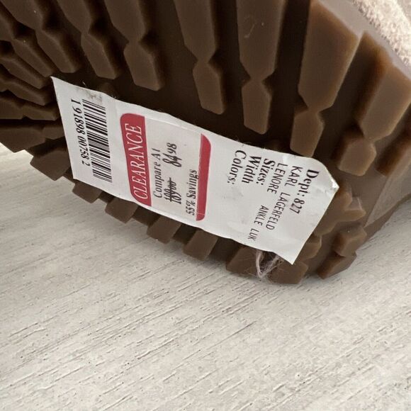 Karl Lagerfield Women Sz 6M Lenore Tan Suede Boot Lug Sole Metal Bead Heel - Picture 8 of 16